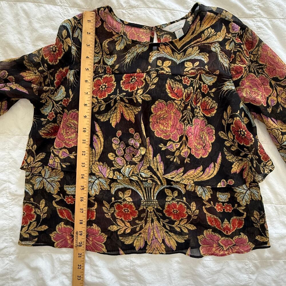 Belle + Sky Floral Sheer Blouse | Size M | Romantic Botanical Print Vintage Top - Picture 6 of 13